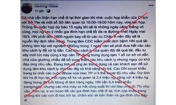 Thông tin sai sự thật được đăng tải trên mạng xã hội - Ảnh: Công an cung cấp/Tuổi trẻ.