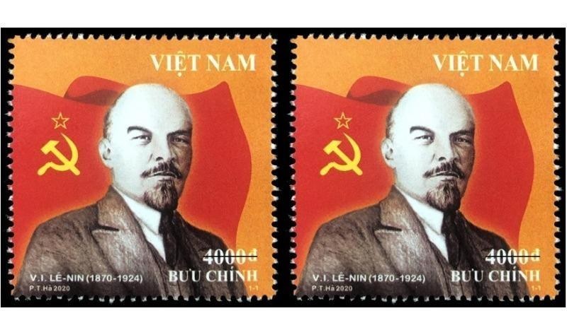 Mẫu tem “Kỷ niệm 150 năm sinh V.I. Lê-nin (1870-1924).