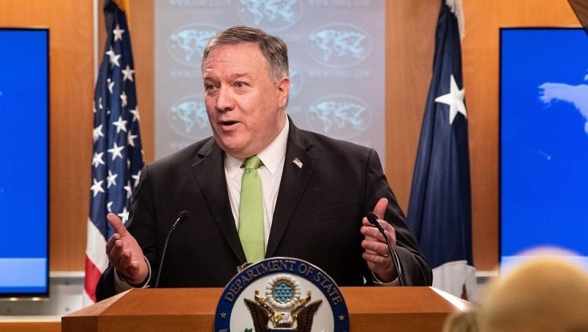 Ngoại trưởng Mỹ Mike Pompeo phát biểu trong cuộc họp báo tại Washington, DC, ngày 20/5/2020. 