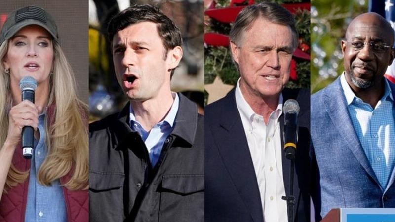 (Từ trái sang phải): Bà Kelly Loeffler, ông Jon Ossoff, ông David Perdue, ông Raphael Warnock. (Nguồn: AP)