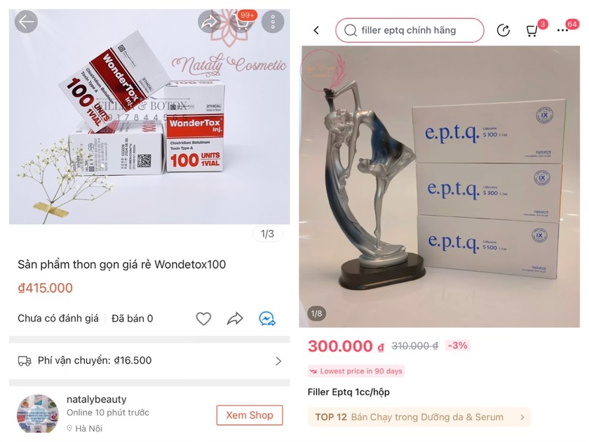 Botox, filler bán tràn lan trên Shopee, Lazada.