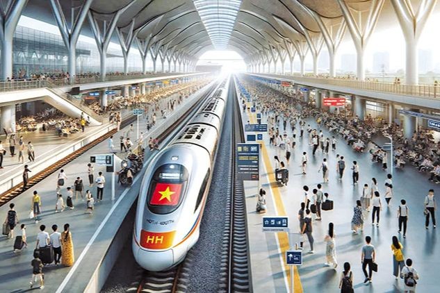 Phối cảnh đường sắt tốc độ cao trên trục Bắc - Nam.