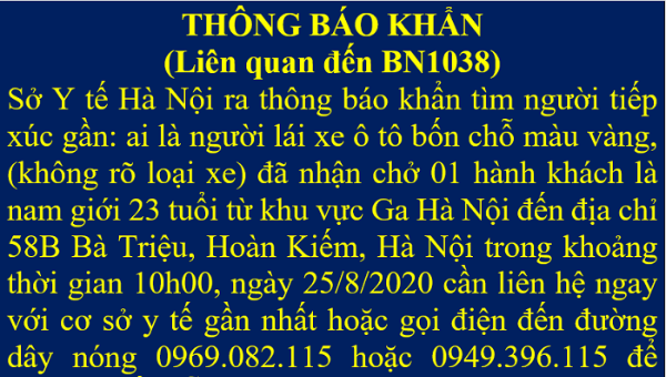 Thông báo khẩn của Sở Y tế Hà Nội.