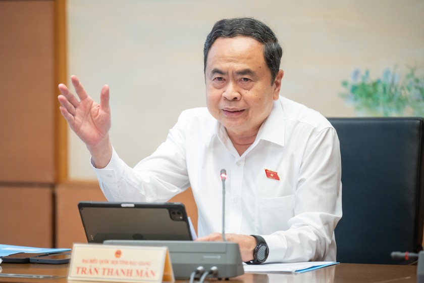 Chủ tịch QH Trần Thanh Mẫn phát biểu thảo luận tại tổ. (Ảnh: Cổng TTĐTQH)