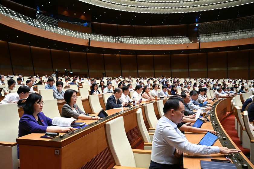 Các đại biểu Quốc hội biểu quyết thông qua Nghị quyết. (Ảnh: Cổng TTĐTQH)