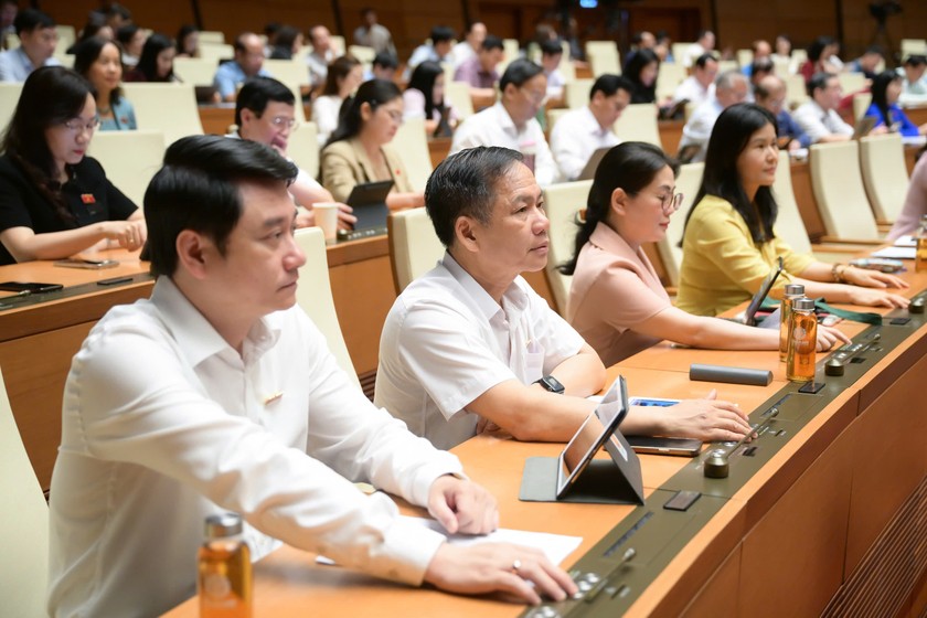 Các đại biểu Quốc hội bấm nút biểu quyết thông qua Nghị quyết. (Ảnh: Cổng TTĐTQH)