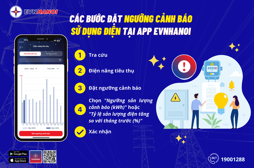Đặt tính năng cảnh báo để theo dõi lượng điện sử dụng mỗi ngày