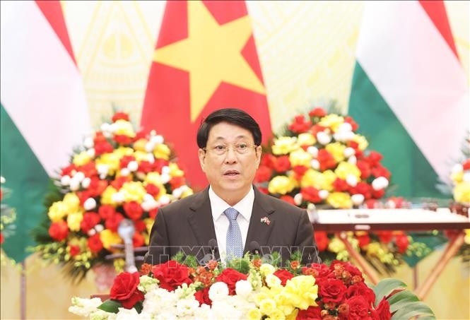 Chủ tịch nước Lương Cường phát biểu tại tiệc chiêu đãi. Ảnh: Lâm Khánh/TTXVN