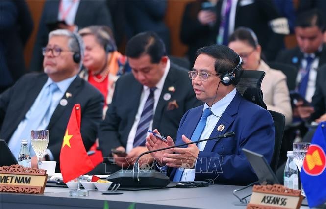Thủ tướng Phạm Minh Chính dự và phát biểu tại Hội nghị Cấp cao Kinh tế ASEAN - Hội đồng Hợp tác Vùng Vịnh (GCC) - Trung Quốc. Ảnh: Dương Giang/TTXVN