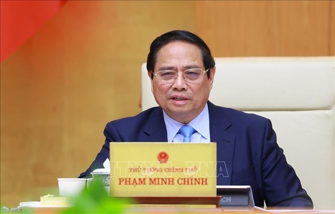Thủ tướng Phạm Minh Chính chủ trì Phiên họp Chính phủ chuyên đề về xây dựng pháp luật tháng 6 năm 2025. Ảnh: Dương Giang/TTXVN