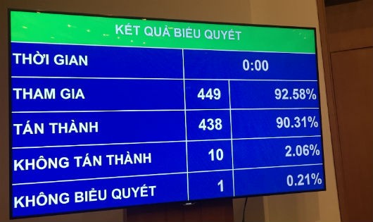 Nghị quyết được thông qua với 438 đại biểu Quốc hội tán thành.