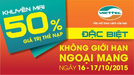 Viettel khuyến mại 50% trong 2 ngày 16, 17/10