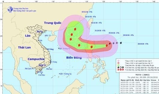 Đường đi và vị trí di chuyển của Bão Yutu.