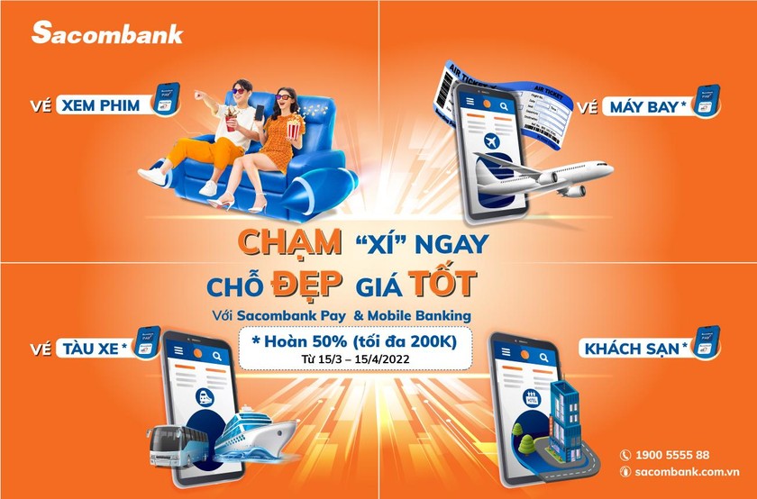 Hoàn ngay 200.000 đồng khi đặt dịch vụ trực tuyến qua Sacombank