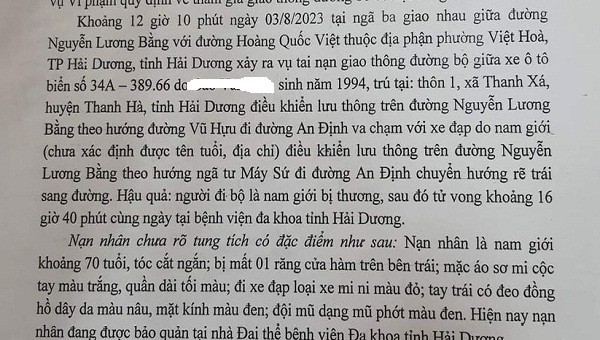 Cơ quan cảnh sát điều tra công an TP. Hải Dương vừa ra thông báo truy tìm tung tích nạn nhân