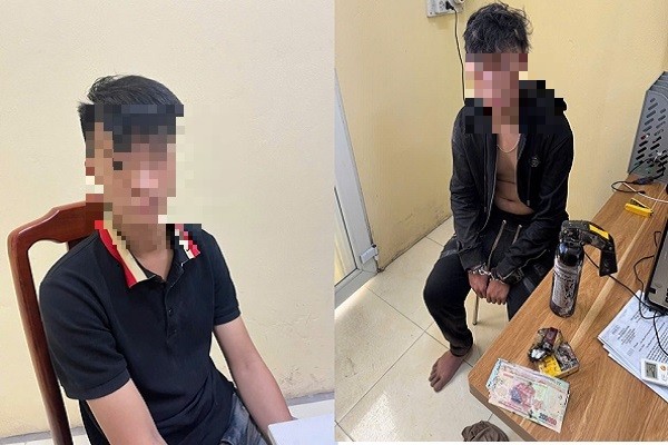 Hai đối tượng cướp tài sản bị công an xã Thanh Sơn (huyện Thanh Hà) đã bắt giữ sau 1h gây án (ảnh công an tỉnh Hải Dương)
