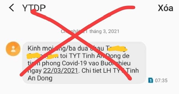 Tin nhắn giả mạo về tiêm phòng COVID - 19.