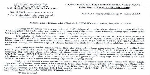 Công văn của Sở Giáo dục và Đào tạo về việc chấn chỉnh công tác thu chi tại các trường trên địa bàn Hà Nội 