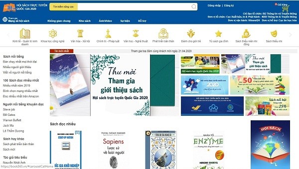 Giao diện Hội chợ sách trực tuyến dành cho các bạn trẻ yêu sách năm nay.