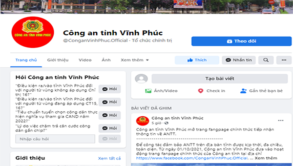 Fanpage chính thức của Công an tỉnh Vĩnh Phúc 