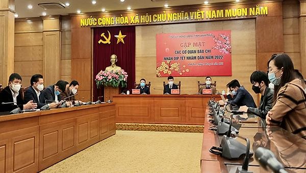 Ông Lê Duy Thành – Phó Bí thư Tỉnh ủy, Chủ tịch UBND tỉnh Vĩnh Phúc phát biểu tại buổi gặp mặt báo chí nhân dịp chuẩn bị đón Tết Nhâm Dần 2022