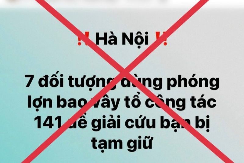 Thông tin “7 đối tượng dùng phóng lợn vây Tổ công tác 141 để giải cứu bạn” lan truyền trên mạng xã hội là sai sự thật. (Ảnh: Công an TP Hà Nội).