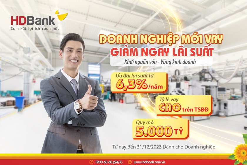 HDBank triển khai gói tín dụng 5.000 tỷ đồng dành riêng cho các doanh nghiệp mới vay với lãi suất hấp dẫn, chỉ từ 6,3%/năm.