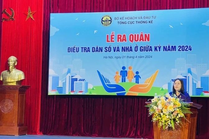 Lễ ra quân Điều tra dân số và nhà ở giữa kỳ năm 2024. (Ảnh: Báo ND)