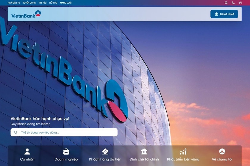 Trang chào ấn tượng biểu đạt vị thế và bản sắc của VietinBank.