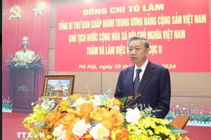 Tổng Bí thư, Chủ tịch nước Tô Lâm yêu cầu phải xây dựng đội ngũ cán bộ có bản lĩnh chính trị vững vàng, có nhãn quan và tư duy nghiệp vụ sắc sảo. (Ảnh: TTXVN)