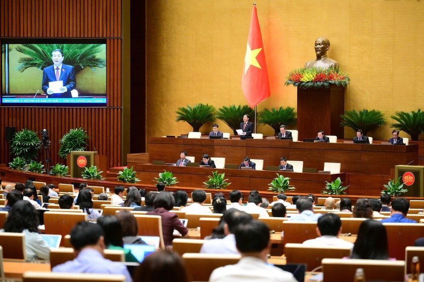 Quang cảnh phiên họp sáng 18/6 về thảo luận tình hình kinh tế - xã hội và một số nội dung quan trọng khác. (Ảnh: quochoi.vn)