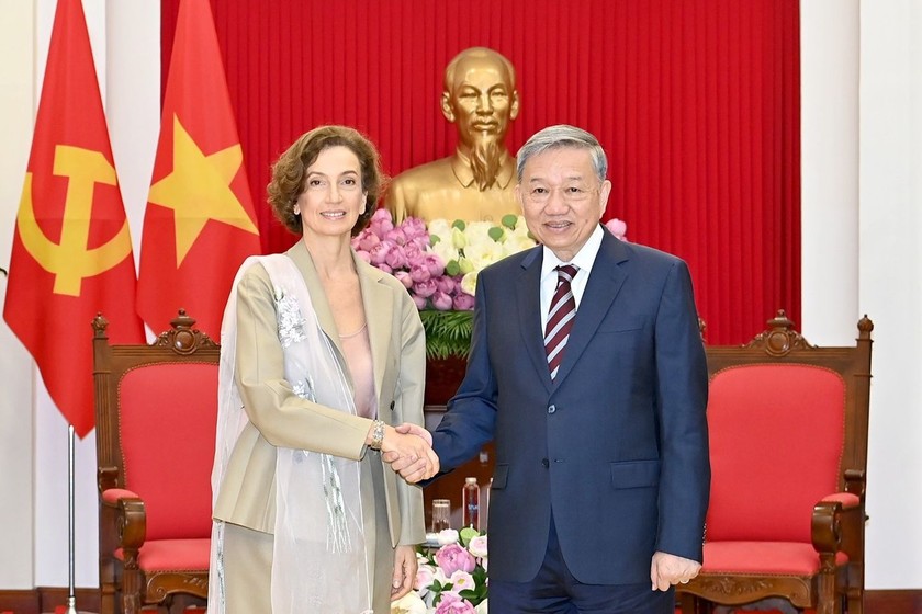 Tổng Bí thư Tô Lâm tiếp Tổng Giám đốc UNESCO Audrey Azoulay. (Ảnh: Đăng Khoa/Nhandan.vn)