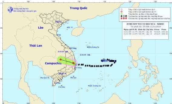 Bão số 6 sau khi đổ bộ đã suy yếu thành ATNĐ. Ảnh: Tổng cục PCTT