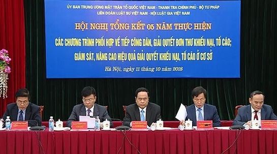 Chương trình phối hợp công tác trong lĩnh vực tiếp công dân, giải quyết KNTC gồm 5 cơ quan: Ban Thường trực UBTW MTTQ Việt Nam, Thanh tra Chính phủ, Bộ Tư pháp, Hội Luật gia Việt Nam, Liên đoàn Luật sư Việt Nam.