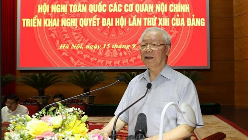 Tổng Bí thư Nguyễn Phú Trọng phát biểu chỉ đạo tại hội nghị.