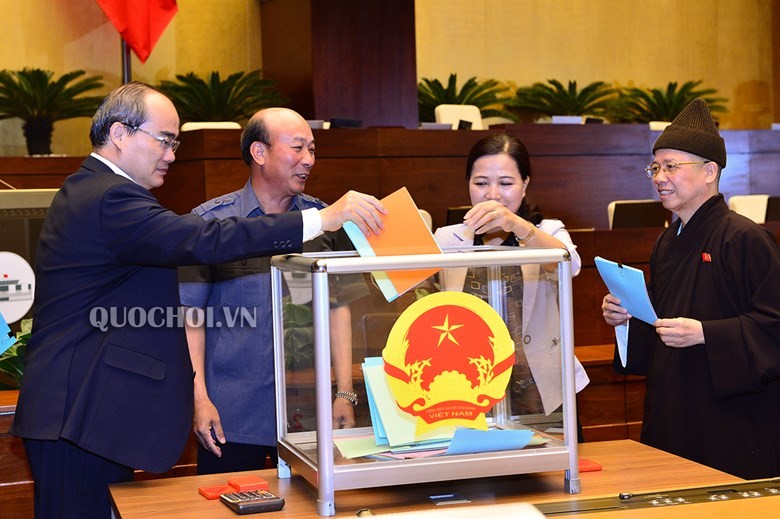 Các Đại biểu Quốc hội lấy phiếu tín nhiệm đối với những người giữ chức vụ do Quốc hội bầu hoặc phê chuẩn