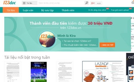 Giao diện trang 123doc.vn tại thời điểm đầu giờ sáng 5/12