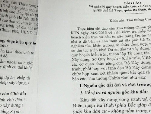 Hà Nội đã báo cáo Thủ tướng vụ toà nhà 8B Lê Trực 