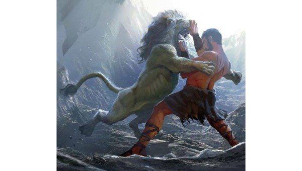 Heracles chiến đấu với con sư tử Nemean trong nhiệm vụ đầu tiên. 