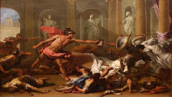 Perseus dùng đầu Medusa biến quân địch thành đá. 