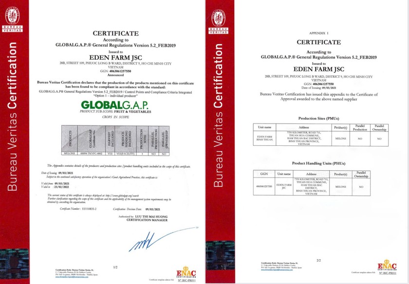 Eden Farm trở thành trang trại đầu tiên của tỉnh Bình Thuận đạt chứng nhận GlobalGAP