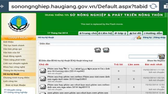 Trang điện tử của Sở NN-PTNT Hậu Giang chứa những link phim đồi trụy