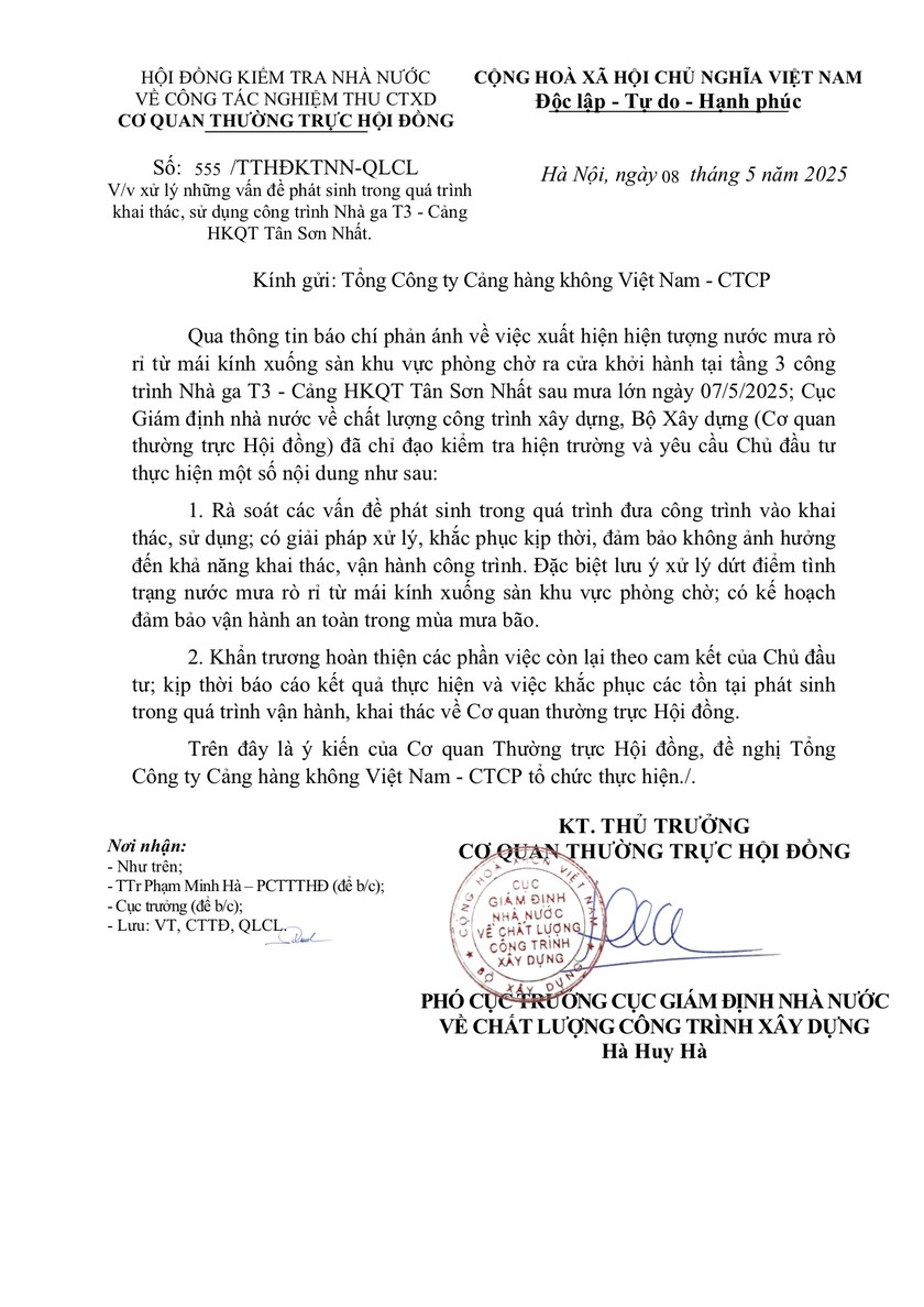 Cục Giám định nhà nước về chất lượng công trình xây dựng (Bộ Xây dựng) gửi văn bản yêu cầu ACV thông tin về sự việc trên.