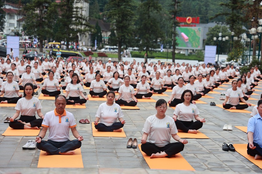 Gần 500 huấn luyện viên, học viên tham gia đồng diễn 'Yoga trong sương'