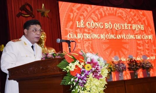 Thiếu tướng Nguyễn Hải Trung, Giám đốc Công an Thanh Hóa phát biểu 
nhận nhiệm vụ

