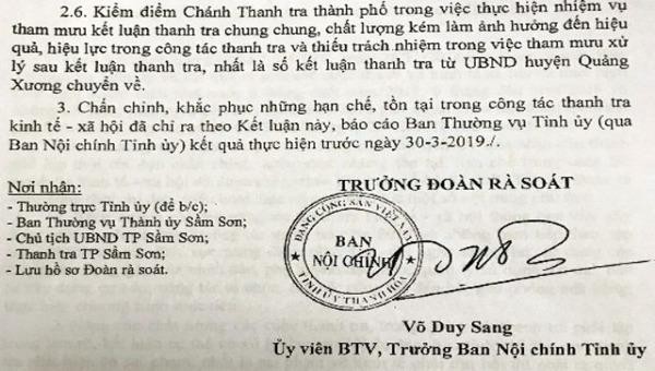 Thanh Hóa: Chánh thanh tra thành phố Sầm Sơn bị kiểm điểm “rút kinh nghiệm sâu sắc”