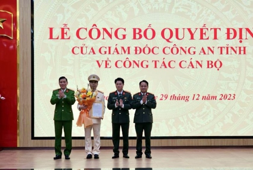 Công an tỉnh Thanh Hóa công bố quyết định bổ nhiệm Trưởng Công an TP Thanh Hóa. Ảnh: Báo Công lý.