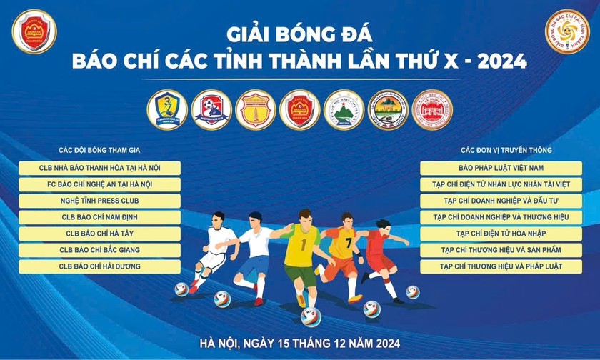 Giải bóng đá báo chí các tỉnh, thành lần thứ X - năm 2024 sẽ được khai mạc vào lúc 8h00 ngày 15/12/2024 tại sân vận động Trung tâm Văn hóa - Thể thao Yên Hòa (phường Yên Hòa, quận Cầu Giấy, TP Hà Nội).