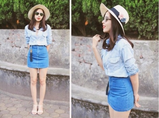 Kết quả hình ảnh cho denim mix Chân váy ngắn the gioi
