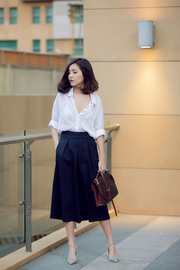 Kết quả hình ảnh cho Chân váy midi với áo cổ chữ V SAO cHÂU âU